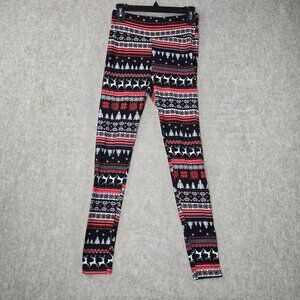 No Boundaries Womens Christmas Fair Isle Leggings Red Black Stretch Knit Medium